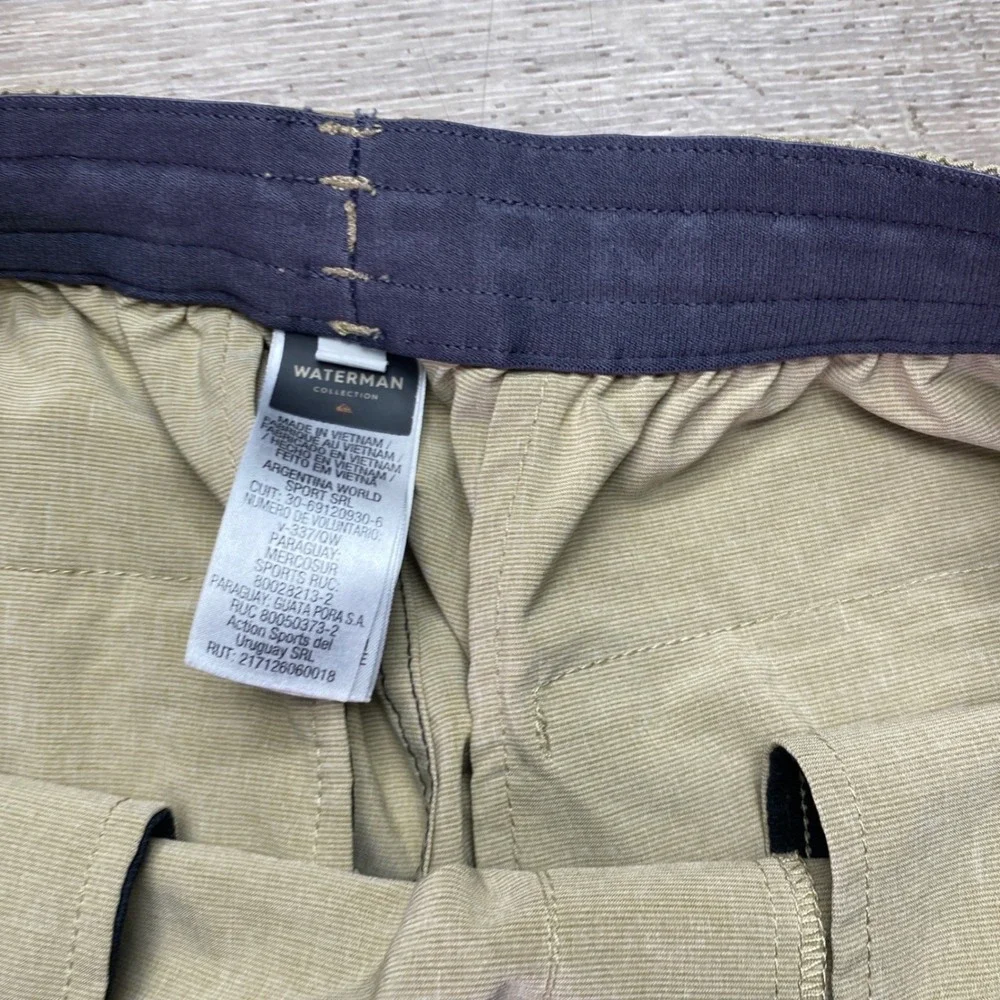 Quiksilver‎ Shorts Waterman Collection Mens Tan Khaki Elastic Waist Drawstring